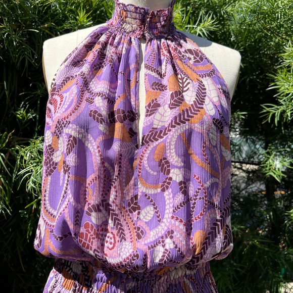 A.L.C. Dress, size 4, purple with tan, darker purple and cream leaf pattern - Picture 3 of 10